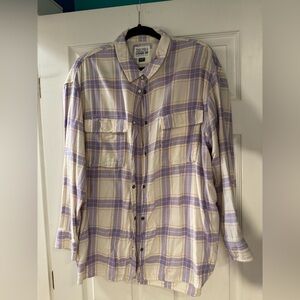 Lavender Plaid Button-Up Shirt